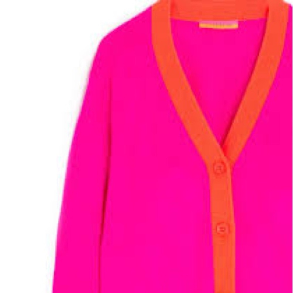 hot pink and orange color-block sweater is the Vilagallo Theresa Cardigan